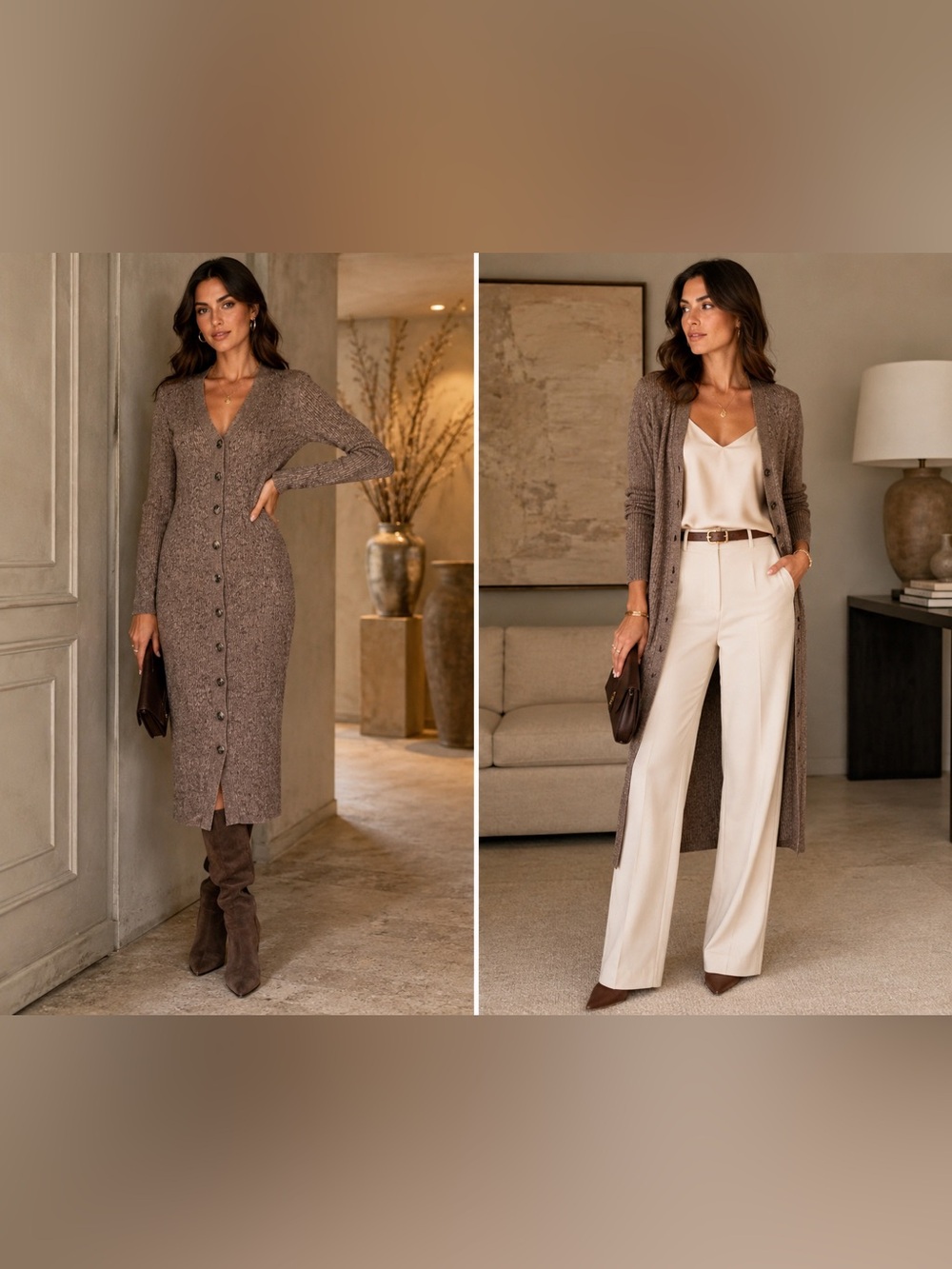 Torn by Ronny Kobo Vianne Ribbed Wool Blend Button Front Midi Dress/Duster M